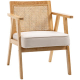 ATOMSTACK MAKER HOMELEN Fauteuil de Salon en rotin Naturel – Chaise Confortable avec Coussin épais, Dossier en cannage, Assise Profonde, Structure en Bois d’hévéa Aspect Lin Beige