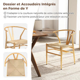 COSTWAY Chaise Wishbone Style Scandinave, Chaises avec Cadre en Métal, Dossier en Y, Assise Tressée, Chaise Design pour Salle à Manger, Salon, Bureau (Naturel,2)