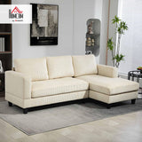 HOMCOM Canapé d'angle Velours Côtelé Canapé 3 Places 214 cm Beige