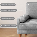 Vesgantti Petit Canapé 2 Places Gris Clair, Canapé en Lin 121cm avec Coussin à Ressorts, Mini Canapé Chambre avec Accoudoirs, Canapé de Salon Moderne, Canapé Fixe 2 Places, Gris Clair Causeuse