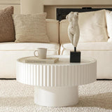 Cagnolier Table Basse Ronde Blanche, Table de Salon avec Design strié, Table Basse Blanche en Forme de Champignon avec Les Dimensions φ70 × 38 cm, Table de Salon en pin pour Salon, Chambre et Balcon