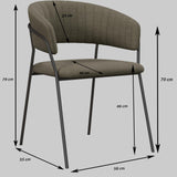 SCIEM LUCA-Fauteuil de Table en Tissu Lin Pieds métal Noir (x2) (Taupe)