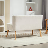 HOMCOM Canapé 2 Places Moderne Canapé sans accoudoirs Rembourré avec Aspect Velours côtelé, Petit canapé Lounge avec Pieds en Bois pour Le Salon, 117 x 56,5 x 77 cm, Blanc crème
