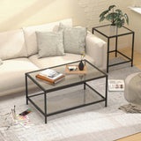 Lot de 2 tables basses carrées modernes en verre - Petite table d'appoint - Table basse pour salon, chambre à coucher, bureau - 60/40 cm - Noir
