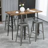 HOMCOM Lot de 4 tabourets de Bar Empilable Chaise de Bar Industriel avec Repose-Pied Hauteur d'Assise 76 cm, Cadre en métal, Style rétro, pour Salle à Manger, Balcon, bistrot ou Bar, Argent