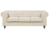 Canapé 3 Places en Tissu Beige Assise Rembourrée Large Dossier Points Chesterfield