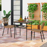 COSTWAY Ensemble de Meubles 3 Pcs de Patio en Rotin Charge 180KG, Salon de Jardin 2 Chaises Empilables de Différentes Tailles et Table à Manger avec Etagère, pour Jardin Balcon, Naturel
