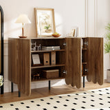 I0I&I0I Buffet moderne 120 x 35 x 80 cm, aspect bois, sans poignée, avec portes ondulées, étagères réglables, espace de rangement pour salon, couloir et salle à manger (noyer)