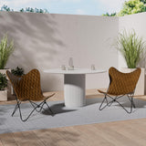 HOMESCAPES Fauteuil Papillon en Cuir véritable Marron Losanges et métal, Chaise en Cuir Vintage, Fauteuil rétro, 88 x 77 cm
