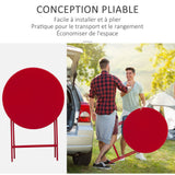 Outsunny Salon de Jardin Bistro Pliable - Table Ronde Ø 60 cm avec 2 chaises Pliantes - métal thermolaqué Rouge