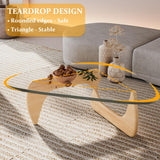 PRITIY Table basse d'appoint en verre Table basse moderne Table basse triangulaire (bois original + transparent, 82 x 57 x 40 cm), LK155