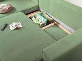 Best Mobilier - Canapé d'angle Convertible Réversible Dellia en Velours Côtelé - Canapé Lit - Sofa Vert Sauge 4 Places - Angle Droit - ou Gauche - Salon