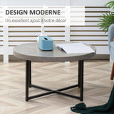 HOMCOM Table Basse Ronde Effet béton ciré en Bois et métal - Ø 80 x 45 cm - piètement croisé