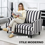HOMCOM Fauteuil de salon avec assise large et accoudoirs longs, fauteuil en velours à rayures avec rembourrage épais et ressorts en S, 115 x 82 x 82 cm, noir et blanc