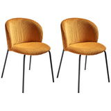 Beliani Lot de 2 Chaises en Velours Côtelé de Salle à Manger Pieds en Fer Dossier Arrondi Rembourré Orange Miles