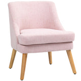 HOMCOM Fauteuil Lounge avec Aspect Lin, accoudoirs, rembourré Fauteuil Relax avec Pieds en Bois, pour Salon, Chambre, Rose