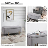 HOMCOM Banc de Rangement Coffre de Rangement Design Contemporain- Banc avec Espace de Rangement - dim. 100L x 40l x 42H cm - Velours Gris Clair piètement métal doré