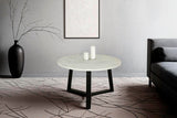 byLIVING Table Basse Cross/Plateau de Table en marbre Blanc/Structure en métal Noir/Table Basse/Table de Salon/Table Ronde/diamètre 75 x Hauteur 46 cm