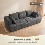 HOMCOM Canapé 3 Places en Chenille 248 cm Large Assise Rembourrée Gris