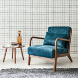 Alice's Home - Fauteuil en Velours Bleu pétrole. Pieds Bois d'hévéa teinté Noyer Clair. 1 Place Droit Fixe. Pieds Compas scandinave