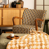Atmosphera Créateur d'Intérieur - Fauteuil Chiara Tissu Chenille Noir Ocre Rétro Vintage Bois Hévéa Accoudoirs Semi-Ferme pour Salon, Bureau, Chambre