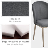 HOMCOM Lot de 2 chaises de Salle à Manger Chaise de Salon Pieds en métal Imitation Bois 50 x 58 x 85 cm Gris