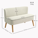 HOMCOM Canapé 2 Places Moderne Canapé sans accoudoirs Rembourré avec Aspect Velours côtelé, Petit canapé Lounge avec Pieds en Bois pour Le Salon, 117 x 56,5 x 77 cm, Blanc crème