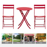 Outsunny Salon de Jardin Bistro Pliable - Table Ronde Ø 60 cm avec 2 chaises Pliantes - métal thermolaqué Rouge