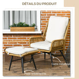 Outsunny Fauteuil de Jardin avec Repose-Pieds - Dossier inclinable et Coussin - en résine tressée Imitation rotin Ensemble de 2 pièces Naturel