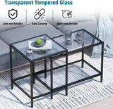 Lot de 2 tables basses carrées modernes en verre - Petite table d'appoint - Table basse pour salon, chambre à coucher, bureau - 60/40 cm - Noir