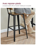 VASAGLE Tabouret Bar Industriel, Lot de 2, Chaise Bar Cuisine, avec Dossier, Cadre en Acier, Montage Facile, Style Industriel, Marron Rustique et Noir d'encre LBC078B01