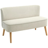 HOMCOM Canapé 2 Places Moderne Canapé sans accoudoirs Rembourré avec Aspect Velours côtelé, Petit canapé Lounge avec Pieds en Bois pour Le Salon, 117 x 56,5 x 77 cm, Blanc crème