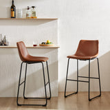 NEWBULIG Counter Height Lot de 2 tabourets de Bar avec Dossier en Cuir Matel pour Bar, bistrot, café, Cuisine, Hauteur d'assise 74 cm, Marron Whisky