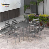 Outsunny Salon de Jardin extérieur Ensemble Salle à Manger de Jardin 7 pièces avec 1 Table et 6 chaises empilables en Acier Gris