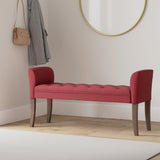 CLP Banquette Cleopatra en Tissu I Banc Rembourré avec Accoudoirs Style Chesterfiled I Piétement en Bois I Banquette Capitonnée 133 x 64 x 43cm, Couleur:Rouge, Couleur du Cadre:Antique foncé