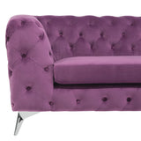 Beliani Canapé Fixe 3 Places Capitonné en Velours Violet de Qualité Idéal pour Salon au Design Glamour et Traditionnel