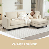HOMCOM Canapé d'angle Velours Côtelé Canapé 3 Places 214 cm Beige