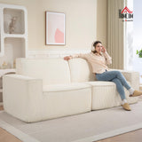 HOMCOM Canapé 3 Places en Velours côtelé 230 cm, canapé Moderne avec Assise et accoudoirs rembourrées, entièrement compressé Pas de Montage nécessaire, pour Salon, Chambre, Bureau, Beige