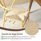 COSTWAY Chaise Wishbone Style Scandinave, Chaises avec Cadre en Métal, Dossier en Y, Assise Tressée, Chaise Design pour Salle à Manger, Salon, Bureau (Naturel,4)