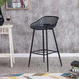 IDIMEX Lot de 2 tabourets de Bar IREK Chaise Haute pour Cuisine ou comptoir au Design Retro avec accoudoirs, en Plastique et métal Noirs, Hauteur d'assise 75 cm