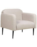 Fauteuil en Tissu Lin et Polyester Taupe Pieds en Métal Noir Hauts Accoudoirs Stouby