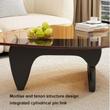 QWPDWA Table Basse Moderne Triangulaire en Verre, Base en Bois Massif et Plateau en Verre Transparent, pour Salon, Patio, Étude
