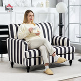 HOMCOM Fauteuil de salon avec assise large et accoudoirs longs, fauteuil en velours à rayures avec rembourrage épais et ressorts en S, 115 x 82 x 82 cm, noir et blanc