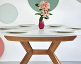 Ragaba, Biju, Table de Salle à Manger Ronde, 110 cm, Table de Salle à Manger pour 6 Personnes, Frêne Massif et Plateau MDF, Peu encombrante, Extensible, Blanc Craie