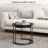 HOMCOM Lot de 2 Tables Basses Rondes gigognes Table de Salon Cadre en Acier Plateaux Amovibles Table d'appoint Style Industriel Ø 43 et Ø 35 cm Noir