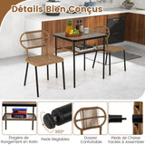 COSTWAY Ensemble de Meubles 3 Pcs de Patio en Rotin Charge 180KG, Salon de Jardin 2 Chaises Empilables de Différentes Tailles et Table à Manger avec Etagère, pour Jardin Balcon, Naturel