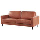 Canapé Fixe 3 Places en Cuir PU Marron Effet Naturel Confort Optimal pour Salon au Design Moderne Beliani