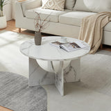 [en.casa] Table Basse de Salon avec Plateau Rond Table d'Appoint Style Intemporel Bout de Canapé pour Salle de Séjour Chambre Bureau Panneau de Particules 80 x 42 cm Effet Marbre Blanc