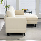 HOMCOM Canapé d'angle Velours Côtelé Canapé 3 Places 214 cm Beige