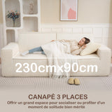 HOMCOM Canapé 3 Places en Velours côtelé 230 cm, canapé Moderne avec Assise et accoudoirs rembourrées, entièrement compressé Pas de Montage nécessaire, pour Salon, Chambre, Bureau, Beige